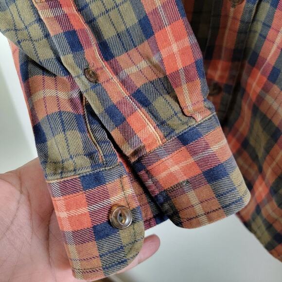 ACORN by Bob Goldfeder Plaid Flannel Button Down Shirt Men size M Orange Vintage - Picture 7 of 10